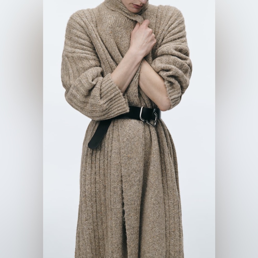 Zara Beige Rib Knit Coat - Picture 10 of 12